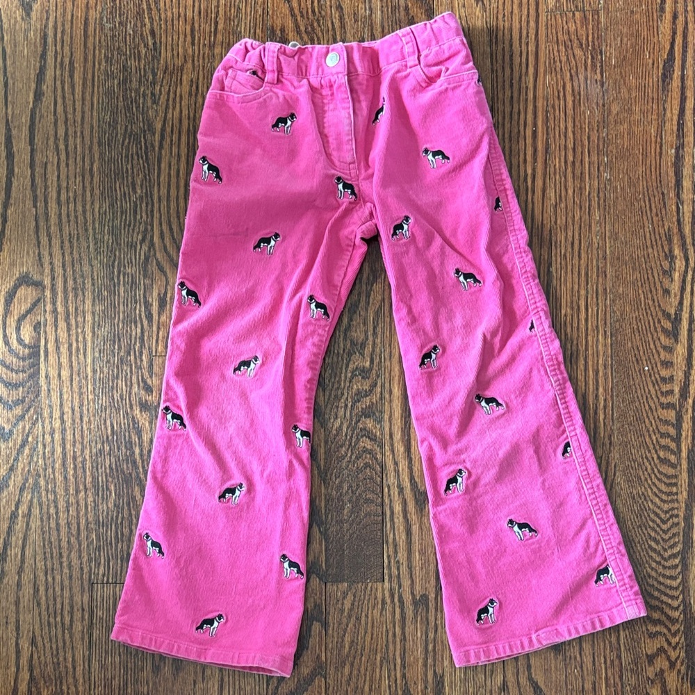 Lilly Pulitzer Y2K Pink Corduroy Flare Embroidered Terrier Pants, Size 6